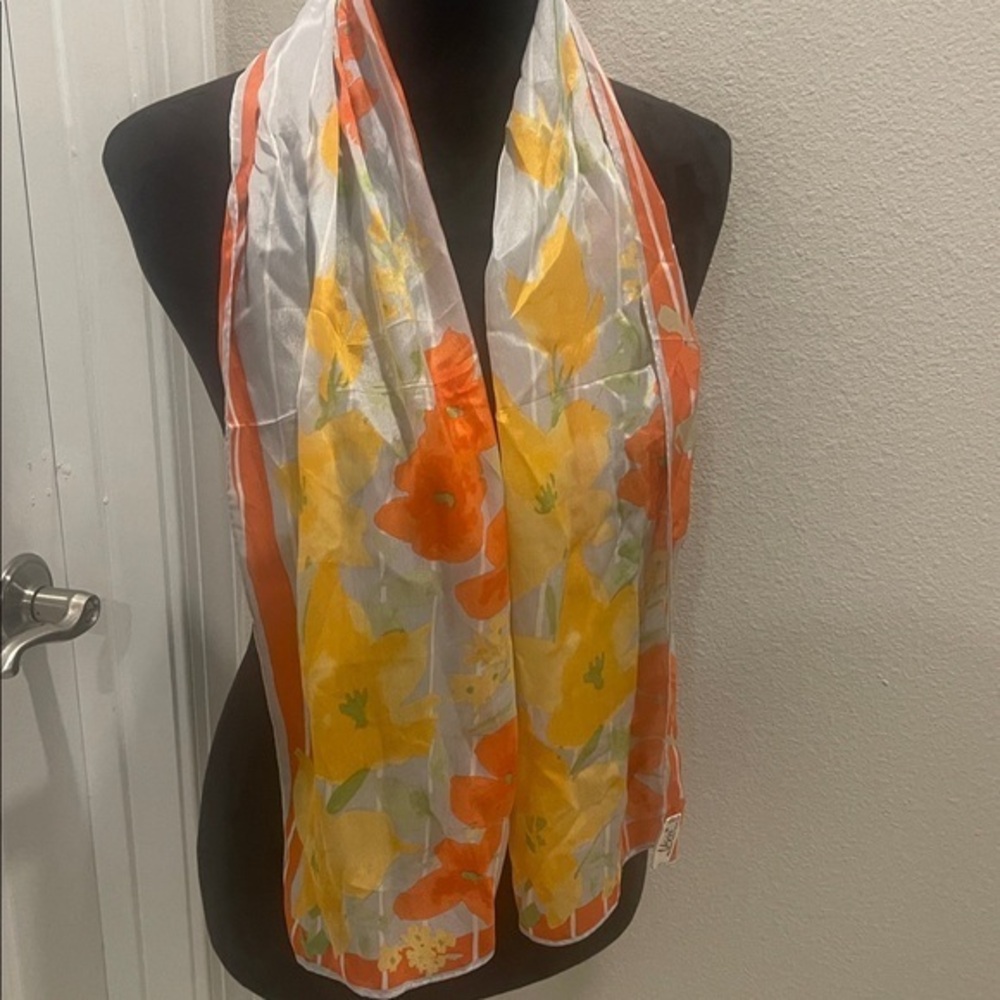 1960's mid century floral saffron Vera Neumann Scarf silk
